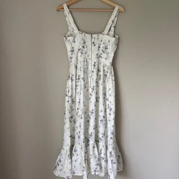 NEW Reformation Maegan Linen Dress Floral White Midi Dress MadeleineUS 0 UK 4 NEW Reformation Maegan Linen Dress Floral White Midi Dress MadeleineUS 0 UK 4